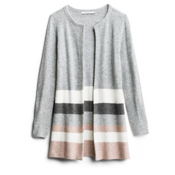 Stitches & Stripes Elaine Open Cardigan Size Large Grey Cream Pink Long Sweater‎ - Picture 1 of 16